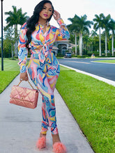 Long Sleeve Floral Print Shirts & Skinny Pants